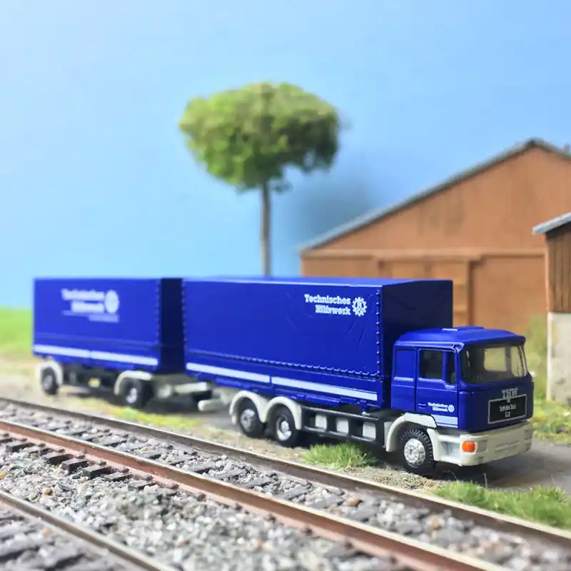 Acheter En Ligne MAN F90, remorque caisse mobile, THW, 1986 - LEMKE/MINIS LC4636 - N 1/160