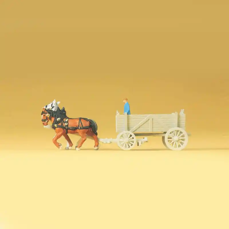 Tombereau, attelage de 2 chevaux - PREISER 79475 - N 1/160 Dernier Modèle