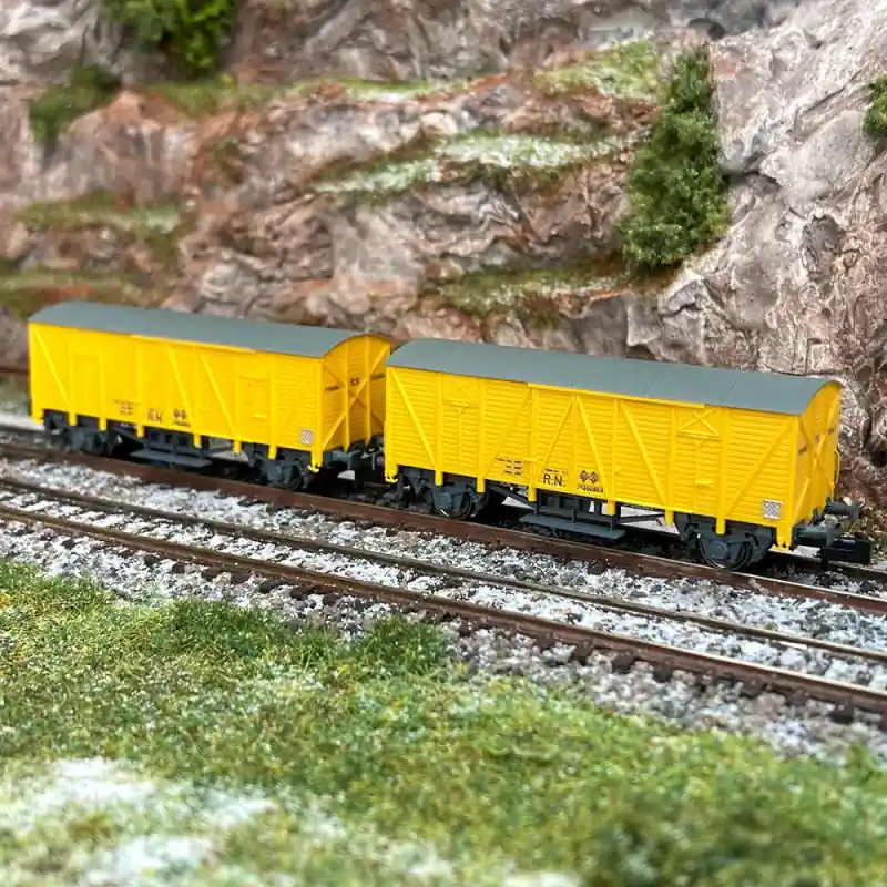 2 wagons couverts J-300.000 livrée jaune, Renfe, Ep III - ARNOLD HN6554 - N 1/160 Prix Cassé