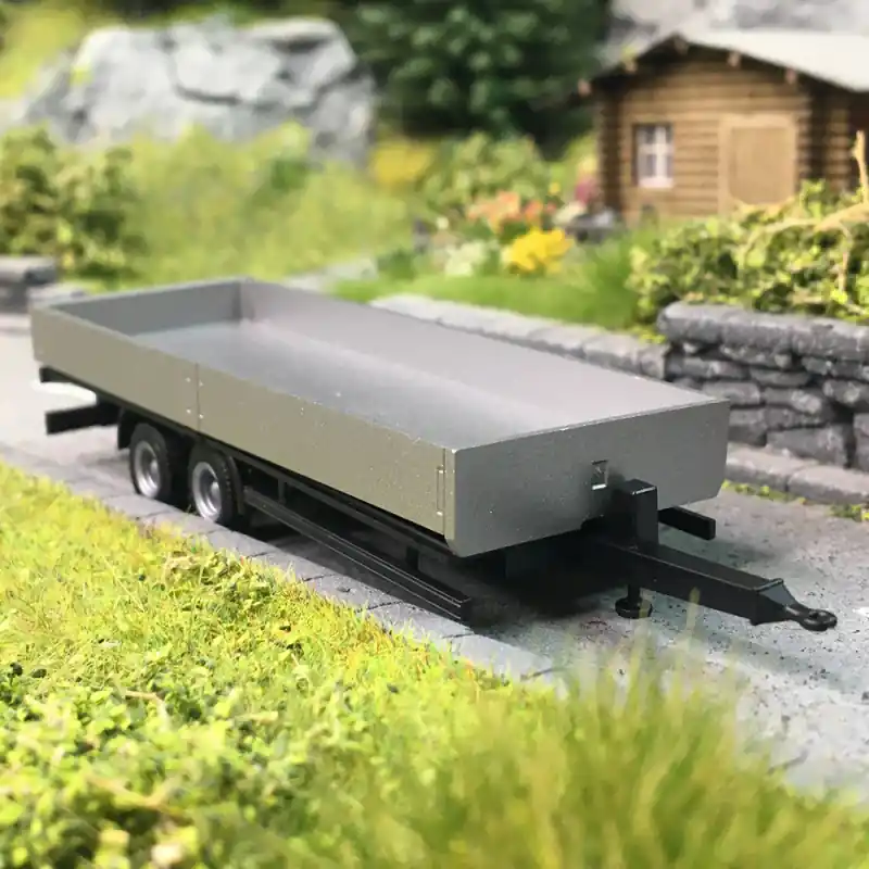 Pas Cher Remorque tandem surbaissée, 2 essieux, argent - HERPA 076920-002 - HO 1/87