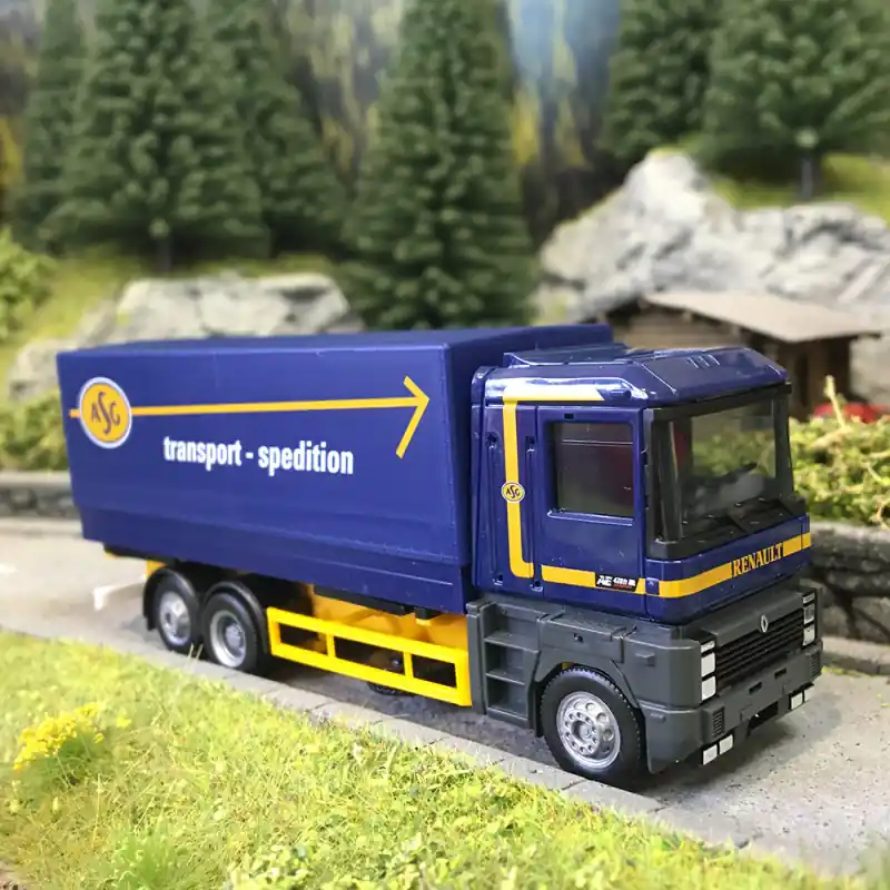 Petit Prix Renault AE, remorque bâchée à plateau, ASG, Suède, 1990 - HERPA 320160 - HO 1/87