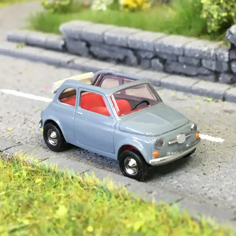 Seulement Aujourd'hui Fiat 500 cabriolet, gris, 1957 - BUSCH 48780 - HO 1/87