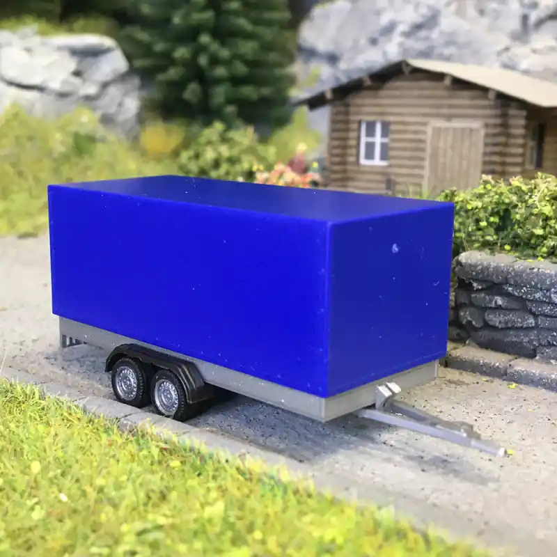 Meilleure Vente Remorque bâchée pour voiture particulières, 2 essieux, bleu - HERPA 052627-004 - HO 1/87