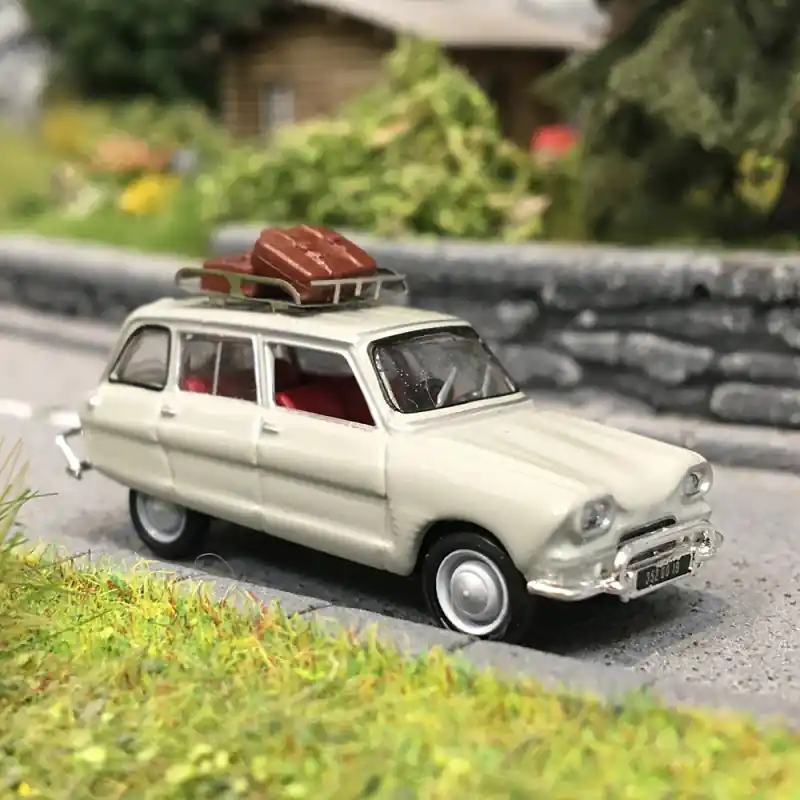 Citroën AMI 6 Break, gris rosé, galerie de toit et 2 valises - SAI 1711 - HO 1/87 Satisfait Ou Remboursé