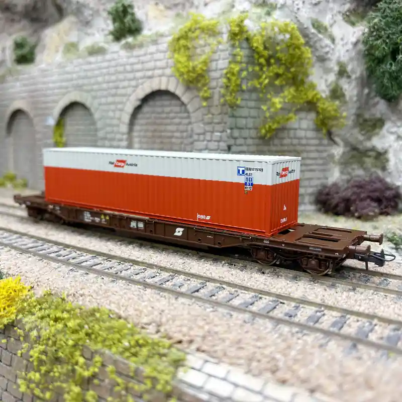 Wagon porte conteneur T3 type Sdgmns, "Rail Cargo Austria", ÖBB, Ep. V - ROCO 67598 - HO 1/87 Dernière Chance