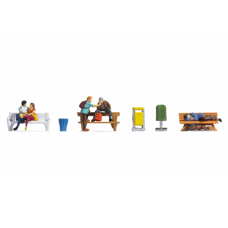 Personnes sur des bancs publics + accessoires - NOCH 15238 - HO 1/87 Promotion