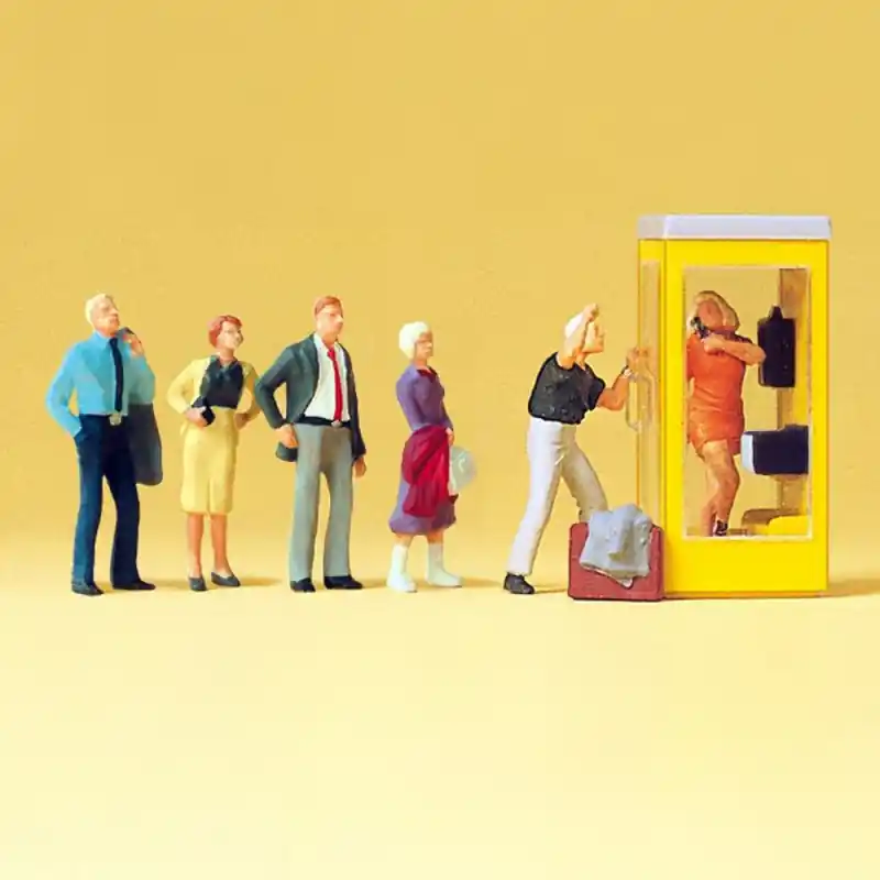 6 Personnages + 1 Cabine Téléphonique - HO 1/87 - PREISER 10523 Haute Qualité