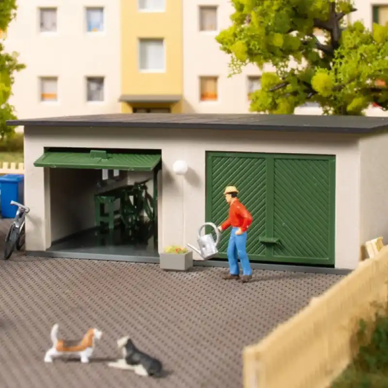 Garage double + accessoires-HO 1/87-AUHAGEN 11456 Prix Promo