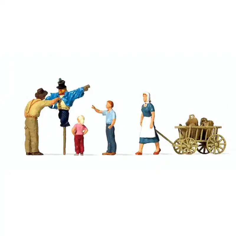 Petit Prix Fermiers + épouvantail et remorque-HO-1/87-PREISER 10650