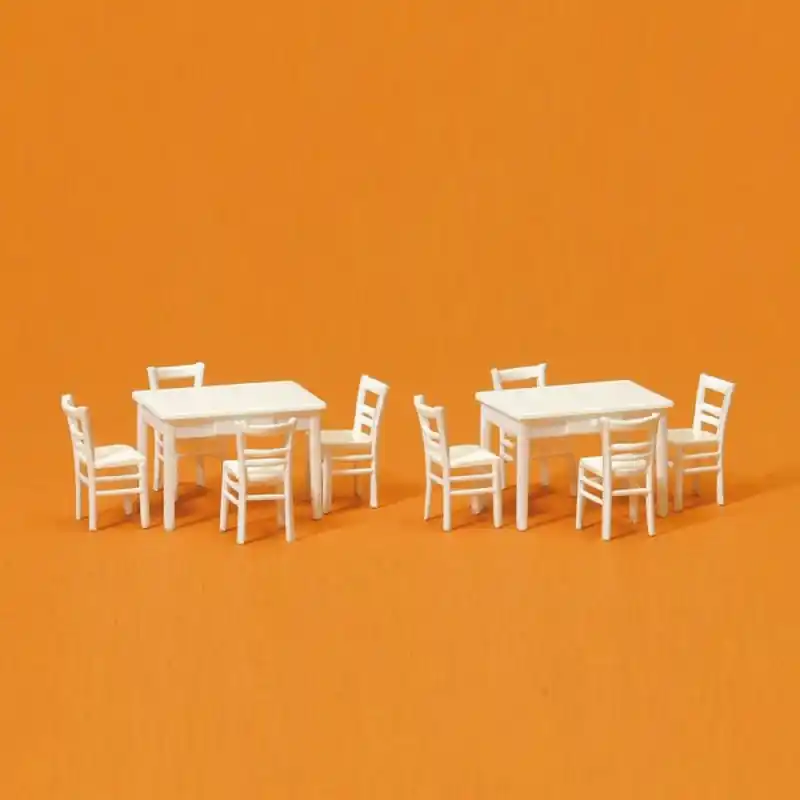 2 Tables et 8 Chaises Blanches-HO 1/87-PREISER 17217 Prix Cassé