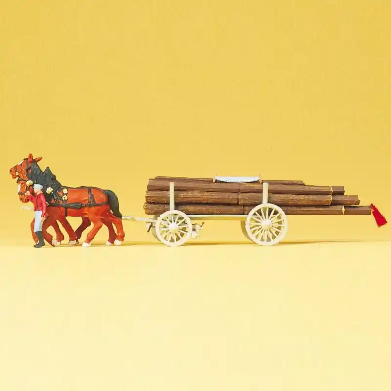 Acheter En Ligne Charrette de bois avec 2 chevaux et personnage HO-1/87-PREISER 30465