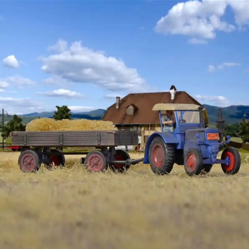 Usine Directe Tracteur Lanz avec remorque plateau à ridelles-HO-1/87-KIBRI 12232