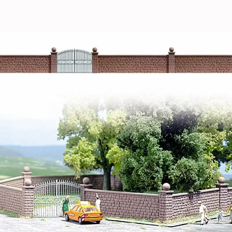 Produit De Marque 80cm de mur maçonné en pierre avec portail fer forgé-HO-1/87-BUSCH 6014