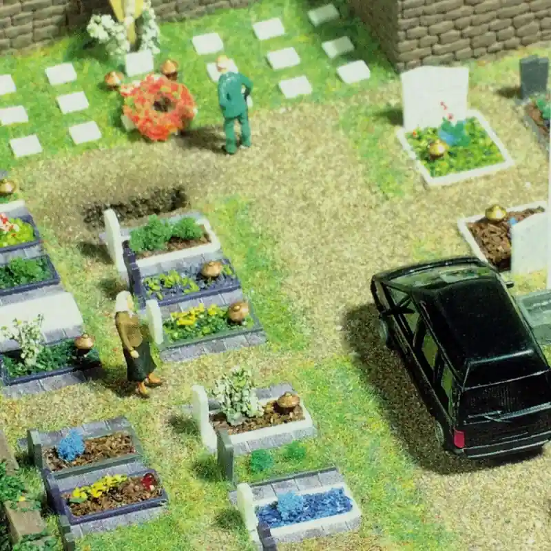 Vente Directe Cimetière avec véhicule et clôtures-HO-1/87-BUSCH 6049