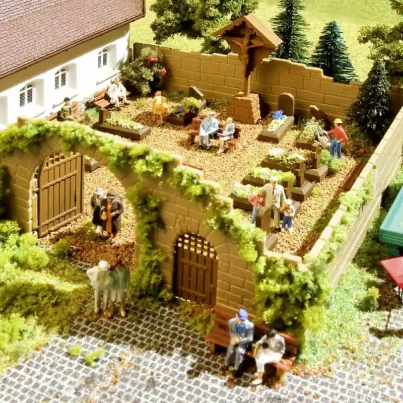 Cimetière avec mur d‘entourage -HO-1/87-VOLLMER 43861 Offre Limitée