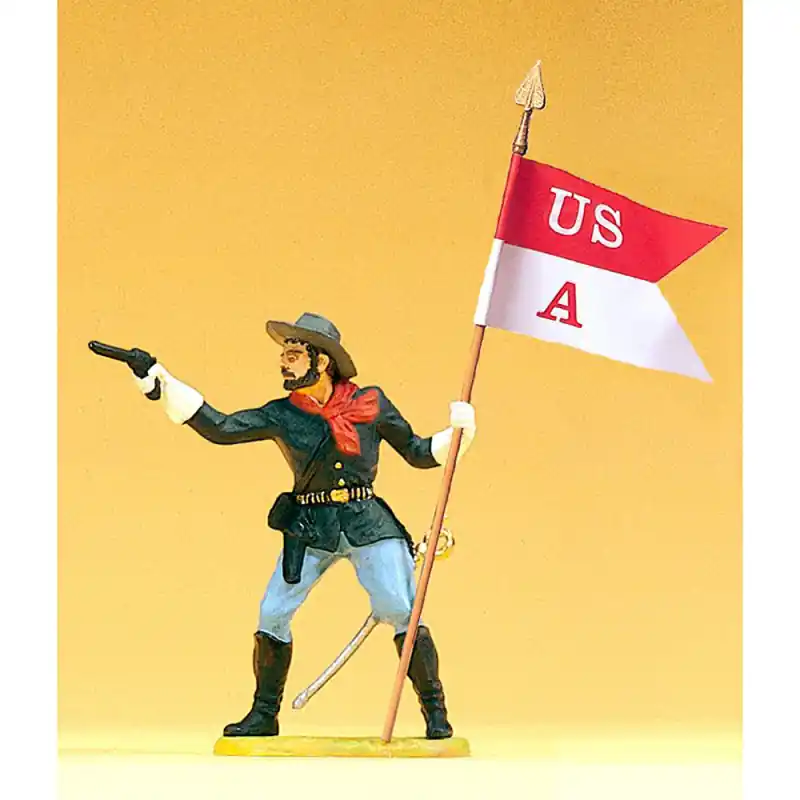 Soldat Américain avec drapeau, debout - PREISER 54750 - 1/25 Solde