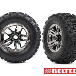 2 Pneus gainés et jantes sledgehammer Belted 3.8‘‘ Chrome Traxxas 9573A Promotion