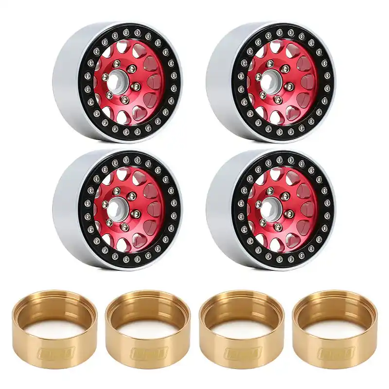 4 jantes Injora 1,9" rouge en alliage d‘aluminium Beadlock pour crawler RC 1/10 Authentique