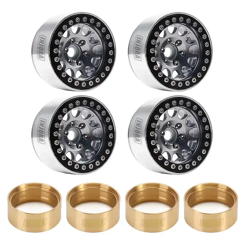 4 jantes Injora 1,9" gris en alliage d‘aluminium Beadlock pour crawler RC 1/10 Expédié Aujourd'hui