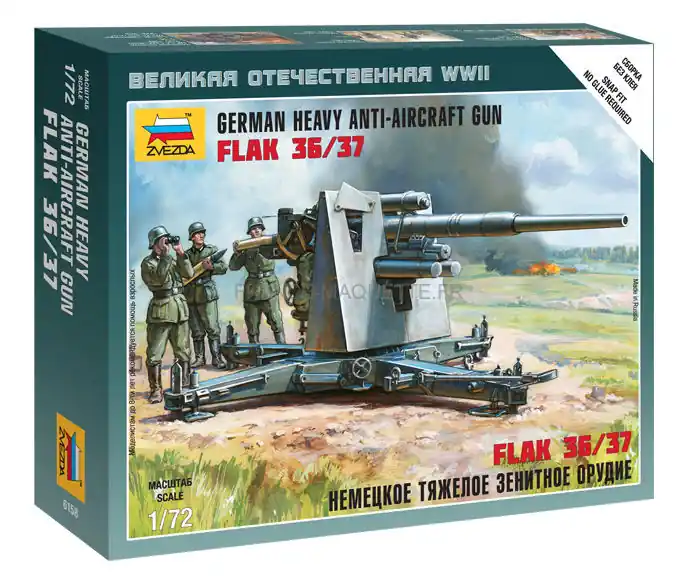 Canon FlaK 36/37 88mm + servants 1/72 - Zvezda 6158 Livraison Express