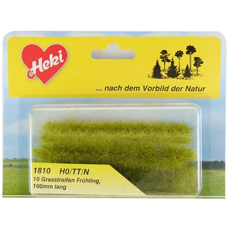 10 bandes d‘herbe vert printemps 100 mm hauteur 5-6 mm échelle HO / N HEKI 1810 Certifié