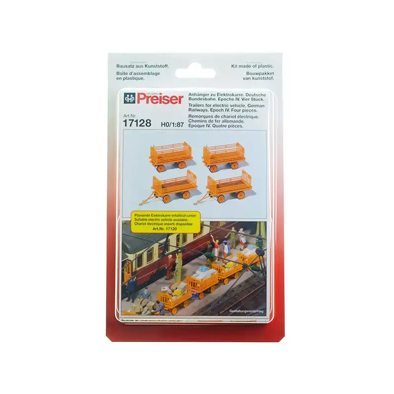 PREISER 17128 Remorques De Chariot Électrique Époque IV - HO 1/87 Commander Maintenant