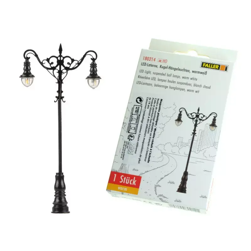 FALLER 180214 1x Réverbère, LED Boule Suspendue Blanc Chaud - HO 1/87 Pas Cher