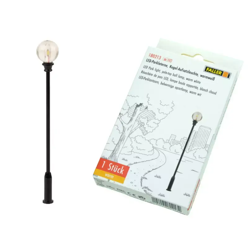 FALLER 180213 1x Réverbère De Parc LED, Blanc Chaud - HO 1/87 Populaire