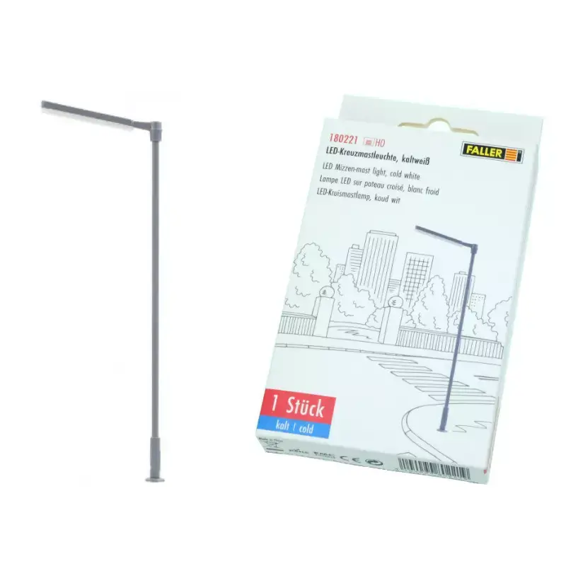 FALLER 180221 1x Lampadaire Moderne En Croix LED, Blanc Froid - HO 1/87 Bon Plan