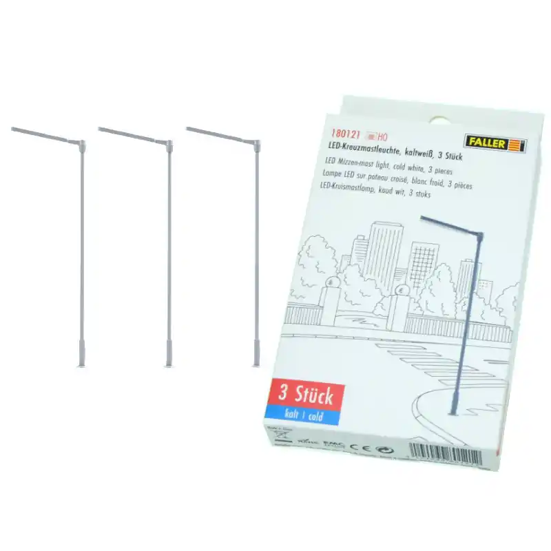 Affaire À Saisir FALLER 180121 3x Lampadaire Moderne En Croix LED, Blanc Froid - HO 1/87