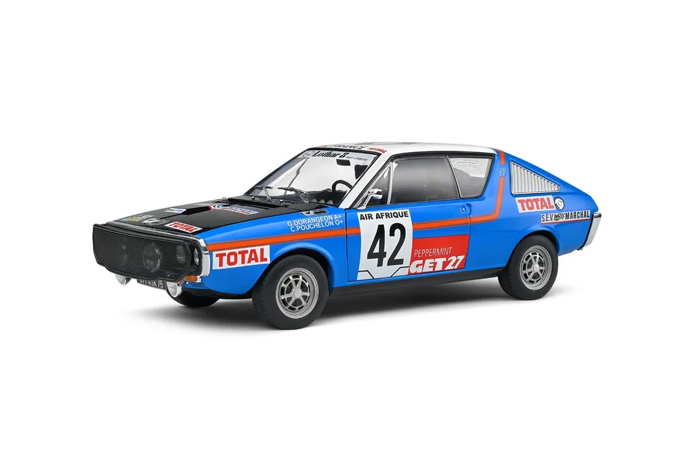 Renault 17 Bleu 42 Rallye Abidjan Nice 1976 Pouchelon / Dorangeon 1/18 SOLIDO - S1803706 Usine Directe