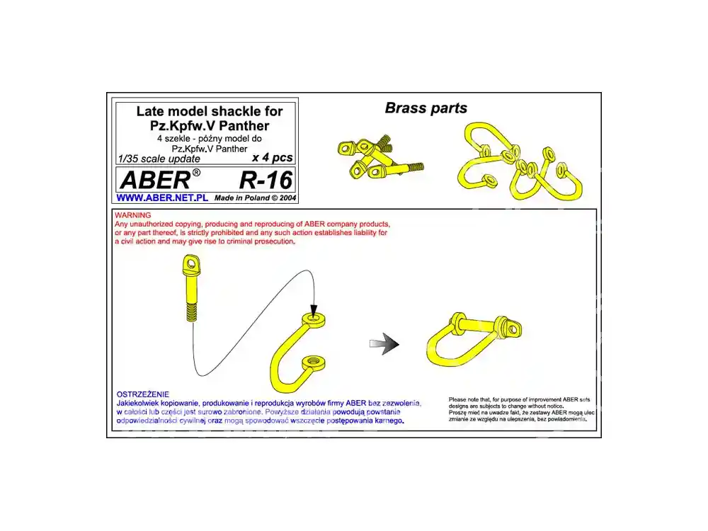 Aber R16 Set de manille modele fin de production pour Pz.Kpfw.V Panther 1/35 Quantité Limitée