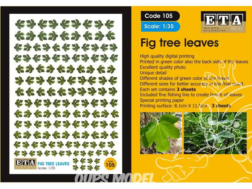 ETA diorama 105 Imprimé Feuilles figuiers 1/35 Certifié