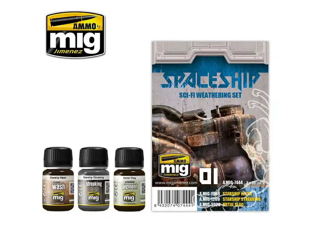Top Vente MIG Weathering 7444 Set Spaceship - Vaiseeaux Science fiction 3 x 35ml
