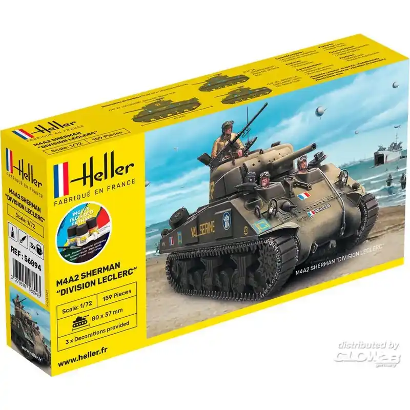 Maquette STARTER KIT (Kit de démarrage) M4A2 Sherman Division Leclerc (deco.FR KIT Prix Choc