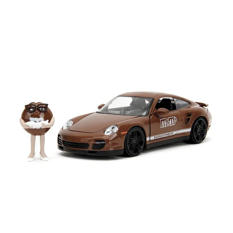 Miniature Porsche 911 turbo w/m&m‘s brown figure brown 2007 1/24 Bon Marché