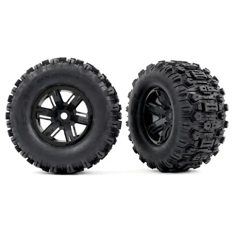2 pneus Sledgehammer renforcés + jantes noires pour X-Maxx - Traxxas 7871 Authentique