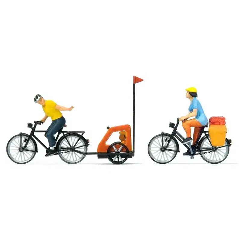 3 personnages se baladant à vélo en famille - PREISER 10636 - HO 1/87 Authentique