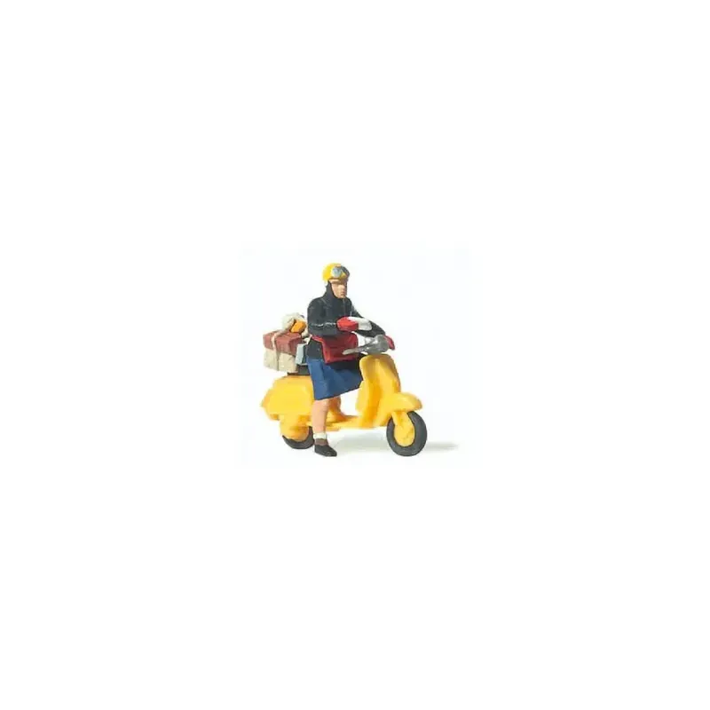 Petit Prix Factrice en Scooter jaune PREISER 28249- HO 1/87