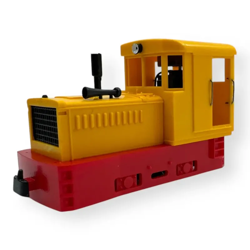 Locomotive diesel Plymouth châssis rouge, superstructure jaune - Minitrains 2055 - HOe 1/87 Commander Vite