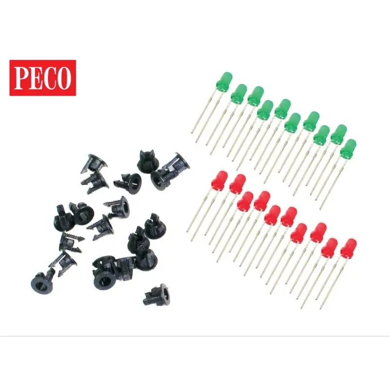 Lot 10 LEDs Rouge et 10 vertes + 20 attaches PECO PL30 Authentique