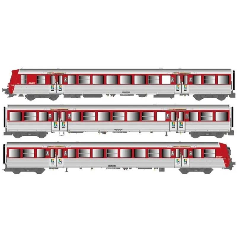 Commander Vite Rame réversible régional RRR, BDx + ABz + AB, Haute Normandie, rouge / inox, logo nouille, n° 114 - EPM 41.09.16 - HO 1/87 - SNCF - Ep IVb-V - Analogique/Digital - 2R