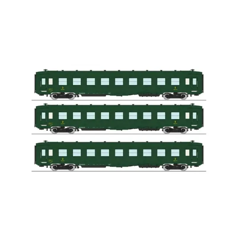 Expédition Rapide Set 3 Voitures DEV AO Couchettes Vert REE MODELES VB399 -SNCF - HO 1/87 -Ep III