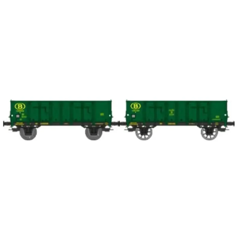 Dernière Chance Set de 2 wagons tombereaux Ludwigshafen caisse métallique N°100006 et 100165 - Ree Modèles WB921 - HO 1/87 - SNCB - Ep III - 2R