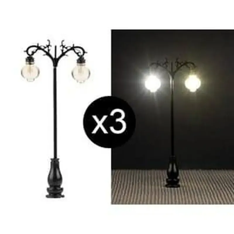 Super Prix Set de 3 lampadaires en fer forgé avec LED - HO 1/87 - Faller 180107