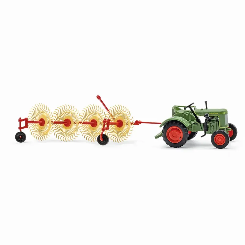 Authentique Tracteur Fendt F15 Dieselross avec cultivateur Bautz BS4 - Busch 54155 - HO 1/87