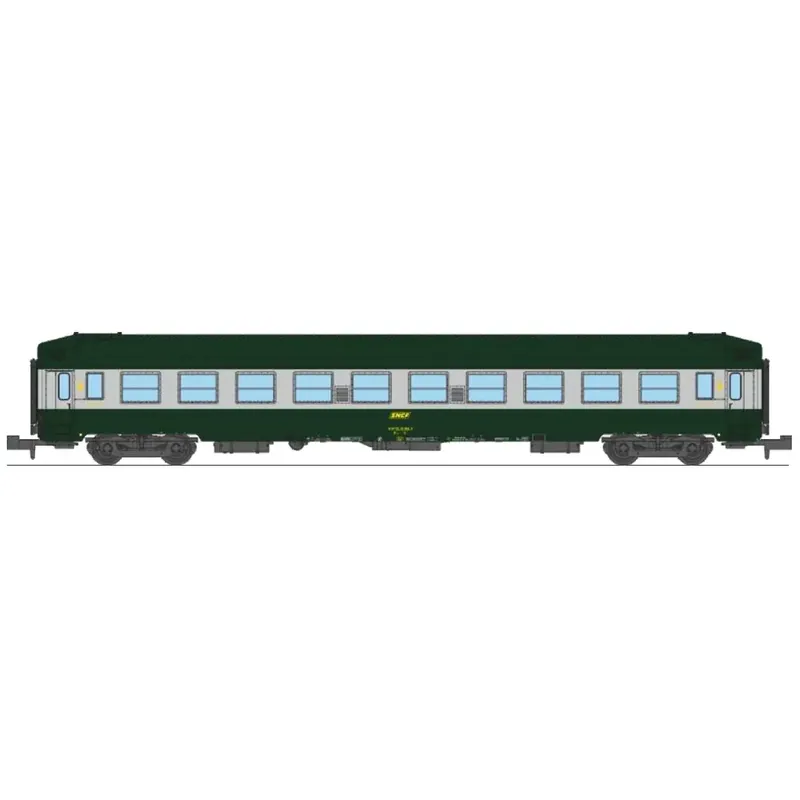 Voiture couchettes UIC B9c9x, toit haut, livrée C160 vert-alu - Ree Modèles NW345 - N 1/160 - SNCF - Ep IV - 2R Usine Directe