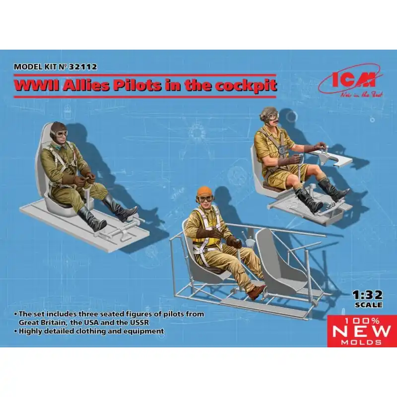 Dernière Chance ICM 32112 MAQUETTE WWII ALLIES PILOTS IN THE COCKPIT (BRITISH,AMARICAN,SOVIET)(100%NEW MOLDS) 1/32
