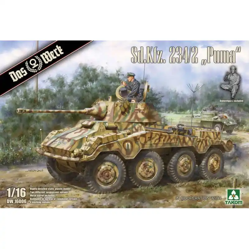 Usine Directe DAS WERK DW16006 MAQUETTE MILITAIRE SCHWERER PANZERSPÄHWAGEN 2 EN 1 VERSION NORMALE ET COMMANDEMENT SD.KFZ.234/2 PUMA 1/16