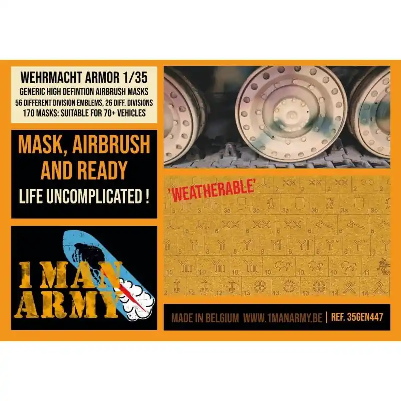 Certifié 1 MAN ARMY 35GEN447 MASK DIVISION ALLEMANDE DE LA WEHRMACHT. EMBLÈMES 1/35 GÉNÉRIQUE